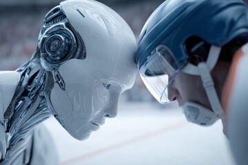 Artificial intelligence challenging hockey player in futuristic sports competition