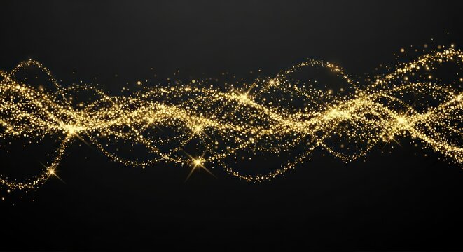 Golden glitter trails create a luminous effect against a dark backdrop evoking elegance - Powered by Adobe
