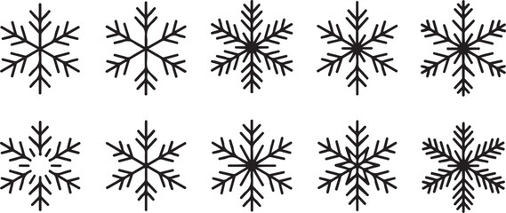 Set of black Snowflakes icons. Vector winter icons