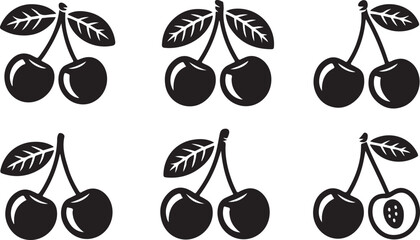Set of cherry silhouettes. Black and white shapes isolated on white background. Stock vector illustration © Ranaart