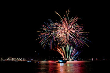 Fireworks the Skyburst The Firework Company Over The Water As Part Of The 2025 British Firework Championships Viewed From Queen Anne's Battery, Plymouth