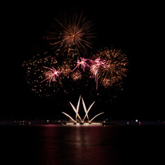 Fireworks From Fully Fused Fireworks Over The Water As Part Of The 2025 British Firework Championships Viewed From Queen Anne's Battery, Plymouth