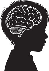 Silhouette of a child with a brain shape isolated on white background. Vector illustration