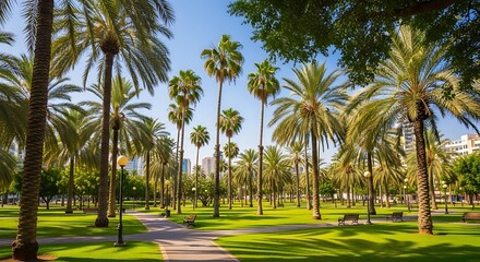 Obraz premium Lush Palm Tree Park on a Sunny Day.