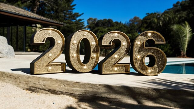 Golden 3D 2026 Numbers with Sparkling Festive Design - 14