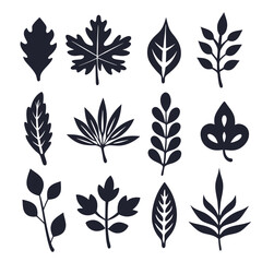 Various simple plant silhouettes showcases a diverse group of black foliage and branches