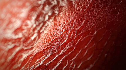 A macro shot of tomato skin showing natural textures, pores, and subtle imperfections that highlight authenticity