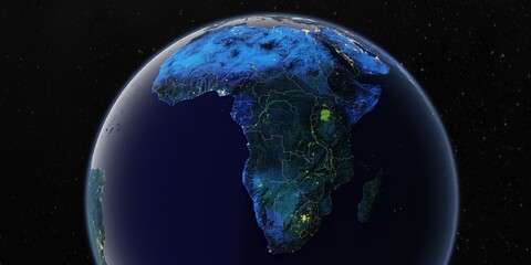 Africa 5K Night Topographic Relief Map – High Resolution Terrain, Rivers and Lakes