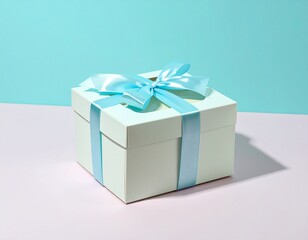 Obraz premium Pastel Gift Box with Light Blue Ribbon A Perfect Present