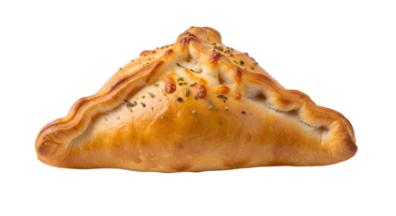 A single samosa isolated on transparent background, a savory indian pastry with a golden, crispy crust, filled with spiced ingredients, perfect for snacks