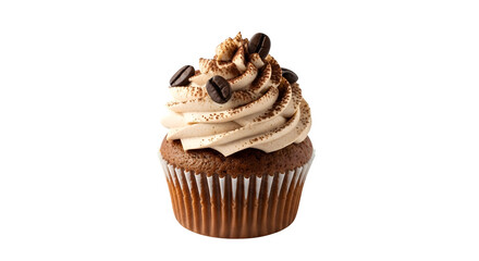 Delicious coffee cupcake isolated on transparent background, a sweet treat with rich flavor and creamy frosting, perfect for any celebration