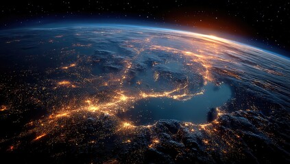 Earth at night, city lights across Europe