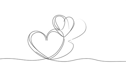 Two intertwined hearts drawn in a single continuous line, resting on a simple base line