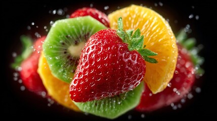 Vibrant Fruit Splash: A Symphony of Strawberries, Kiwis, and Oranges