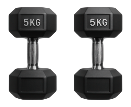 Pair of hex dumbbells, rubber-coated, 5 kg each