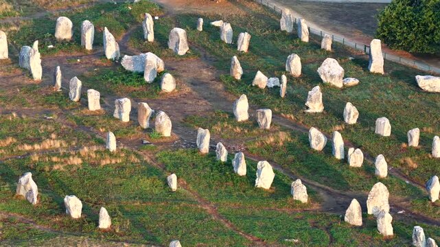 Aerial view of the Monolith stones of Carnac in Brittany France