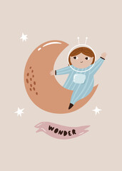 Space Girl Astronaut Discovering Universe