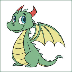 Happy green cartoon dragon smiling