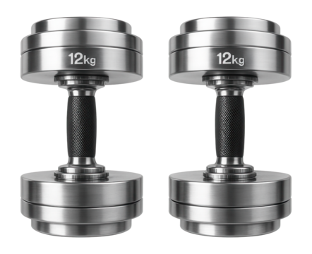 Pair of adjustable dumbbells, 12 kg each, metal