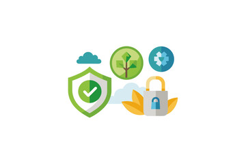 eco security icon set recycle shield emblem eco friendly design