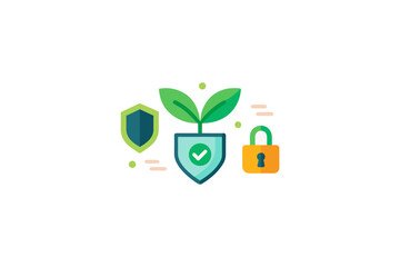 eco security icon set shield with a green leaf design