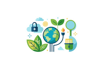 eco world icons electric plug with leaf for green energy