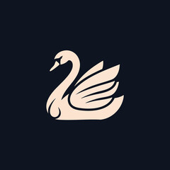Obraz premium Simple elegant swan logo design on dark background.