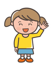 Cute Cartoon Girl Waving Hand with Smile