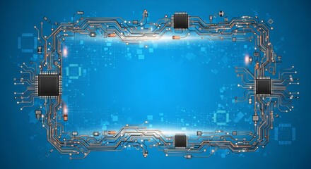 Abstract Blue Circuit Board Frame on Gradient Background