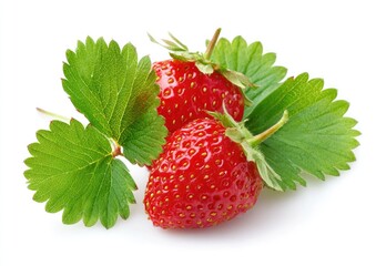 Two fresh strawberries with leaves (2)