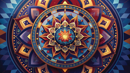 Ornate gold and floral patterns adorn a traditional Thai art painting, a colorful and vintage wall illustration