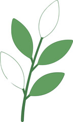 Simple Flat Olive Branch Illustration with Green Leaves and Partial White Silhouette