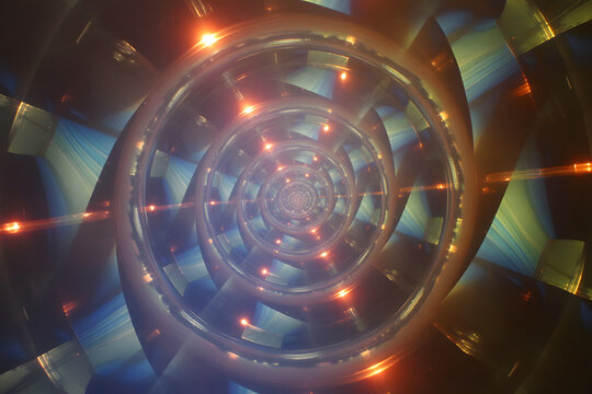 Abstract swirling colors and geometric patterns in a mesmerizing kaleidoscope effect with glowing lights