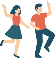 Obraz premium Flat Style Dancing People Illustration: Cheerful Couple Enjoying Music and Movement