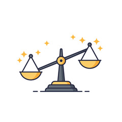 Stylized illustration of balance scales with shining stars on a clean background, concept for fair judgment, business equilibrium and legal decision, balance