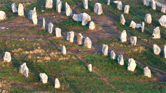 Aerial view of the Monolith stones of Carnac in Brittany France
