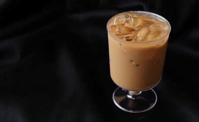 Iced coffee on black background