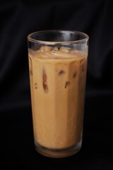 Iced coffee on black background