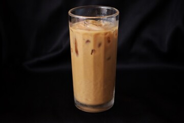 Iced coffee on black background