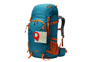 Red backpack isolated on white background for travel and school use