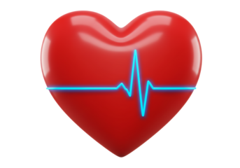 Heartbeat cardiogram symbol with heart illustration on white background