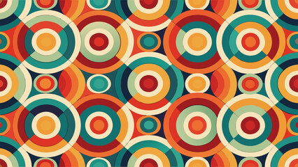 Retro colorful seamless vector pattern of circles and abstract shapes for a funky psychedelic wallpaper design