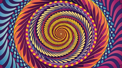A mesmerizing multicolored spiral of circles and lines forms a vibrant abstract wallpaper