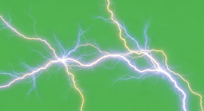Electric discharges on vibrant green screen showcasing the power of nature's phenomenon
