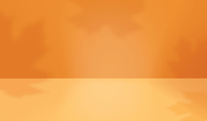 Autumn background, Empty Studio Podium Display with Shadow Leaves on Orange Scene for Thanksgiving Advertising, Vector Template for Product Sale, 3d