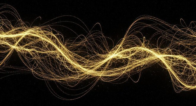 Elegant light trails abstract wave pattern in gold on a black backdrop design - Powered by Adobe