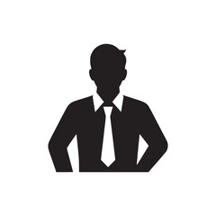 A silhouette of a man wearing a shirt and tie with his hands on his hips against a white background