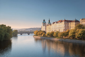 Fototapeta premium tranquil view of european capitals featuring bridges and waterfronts devoid of bustling crowds