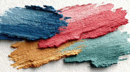 Abstract pastel watercolor brush strokes create minimal and clean aesthetic, showcasing blend of blue, pink, green, and gold hues. This artwork evokes sense of calm and creativity