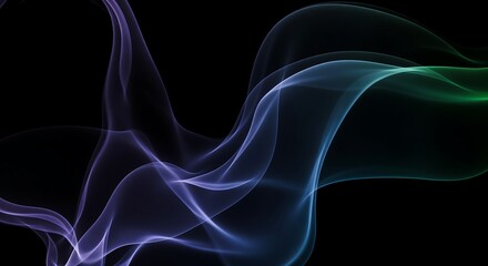 Flowing abstract smoke waves with purple to green gradient on black